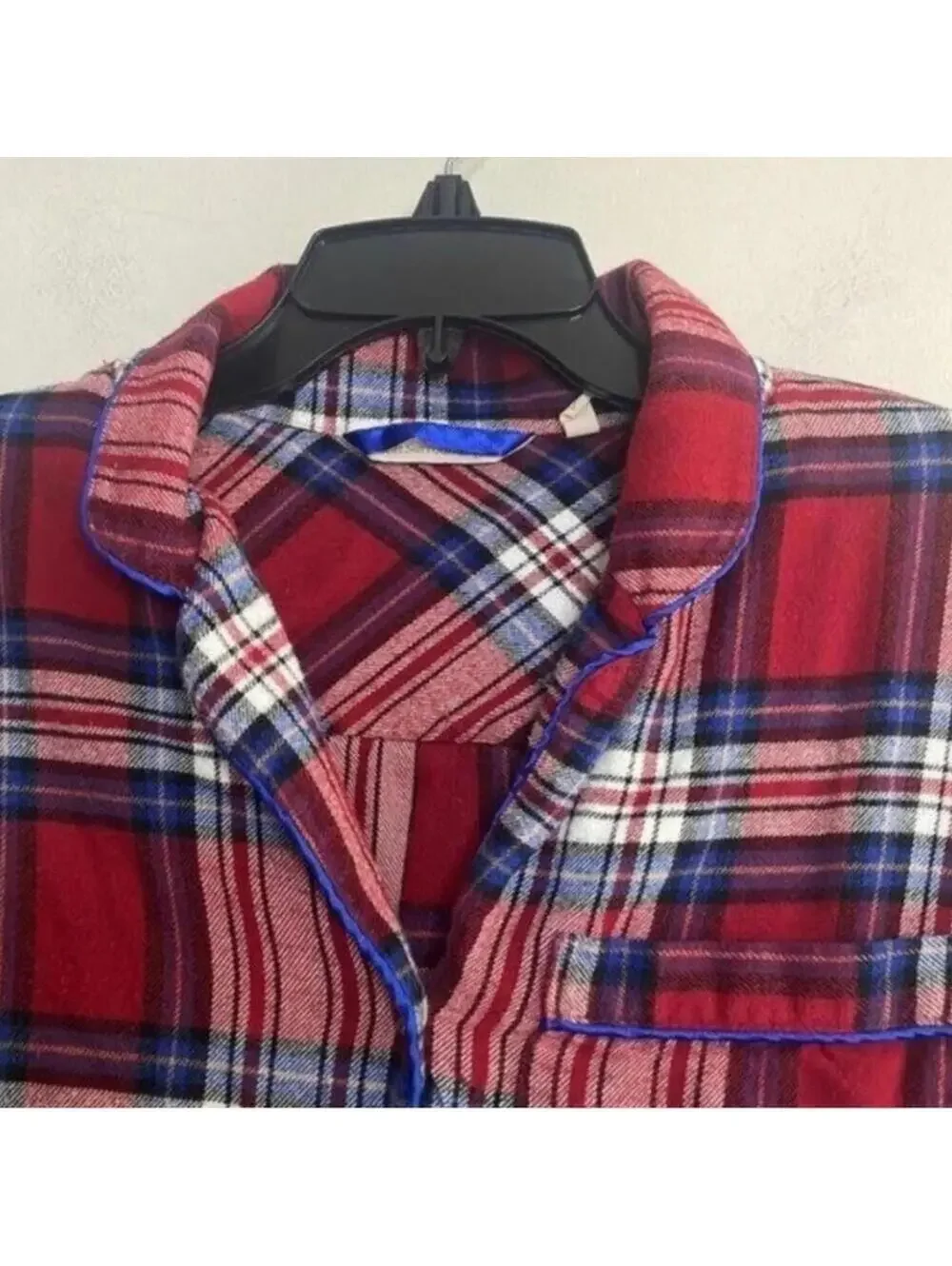 🇺🇸Soft surroundings, red and blue plaid button up pajama top cotton blend